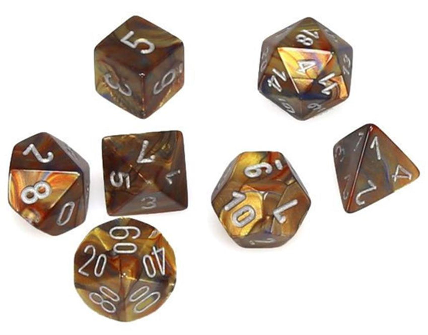 Mini Lustrous Gold Silver 7-Dice Polyhedral