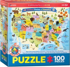 Illustrated Map of the United States of America 100PC