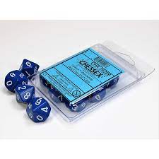 Opaque Blue Dice with White Numbers 0-9; 10 Pack