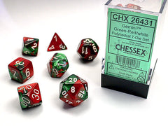 Gemini Green Red/White 7 Poly-Dice Set