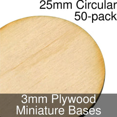 25mm Circular Bases in 3mm Plywood by Litko; 50 Count Pack