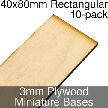 40mm*80mm Bases in 3mm Thick Plywood by Litko; 10 count pack
