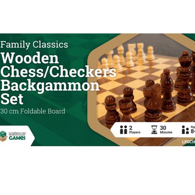 Traditional Games, Wooden Foldable: Chess/Checkers/Backgammon 30cm