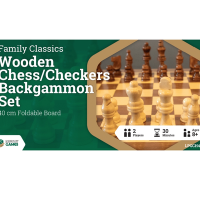 Traditional Games, Wooden Foldable: Chess/Checkers/Backgammon 40cm