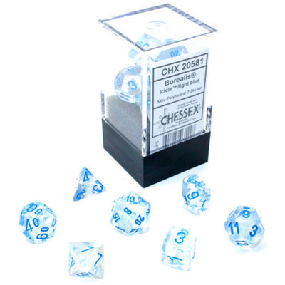 Dice, Mini Borealis Icicle/Light Blue 7 Poly Dice Set