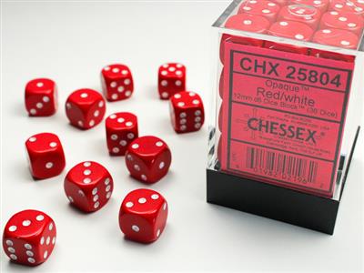 Dice, Opaque Red/White D6 36Pack