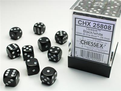 Dice, Opaque Black/White D6 36Pack