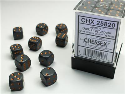 Products, 12mm D6 Grey / Copper 36 Dice