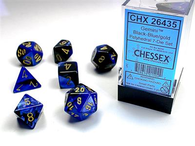 Gemini Black Blue/Gold 7 Poly-Dice Set