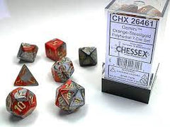 Gemini Orange Steel Gold 7 Poly-Dice Set