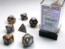 Gemini Copper Steel/White 7 Poly-Dice Set
