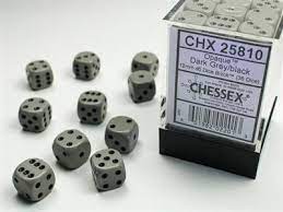 Dice, Opaque Dark Grey/Black D6 36Pack