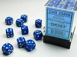 Dice, Opaque Blue/White D6 36Pack