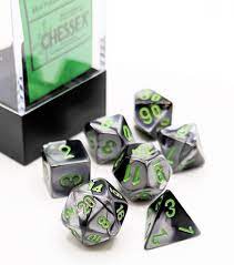 Dice, Mini Gemini Black-Green 7-Die Polyhedral