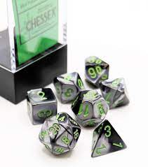 Mini Gemini Black-Green 7-Die Polyhedral