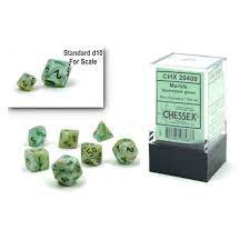 Dice, Mini Marble Green/Dark Green 7 Poly Dice Set
