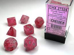 Ghostly Glow Pink/Silver 7 Poly Dice